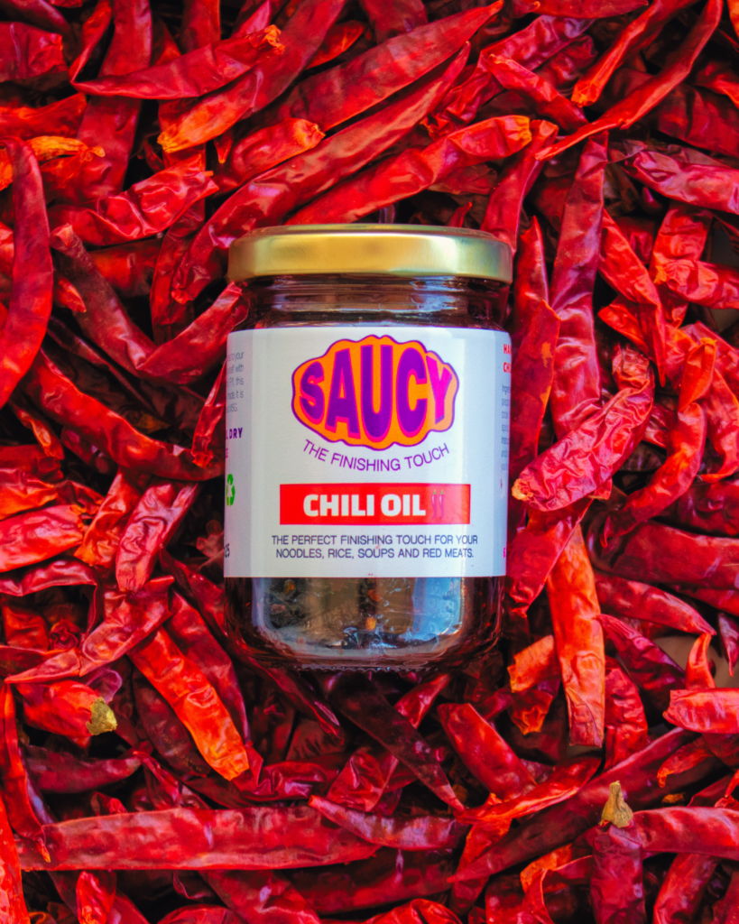 Saucy Chili Oil label design